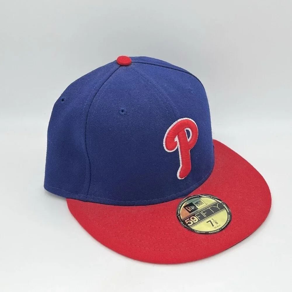 New Era 59fifty Philadelphia Phillies Red & Blue Fitted Cap Hat 7 1/8 MLB - Picture 2 of 10